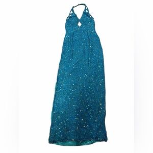 Vintage Scala Teal Sequin Evening Formal Dress